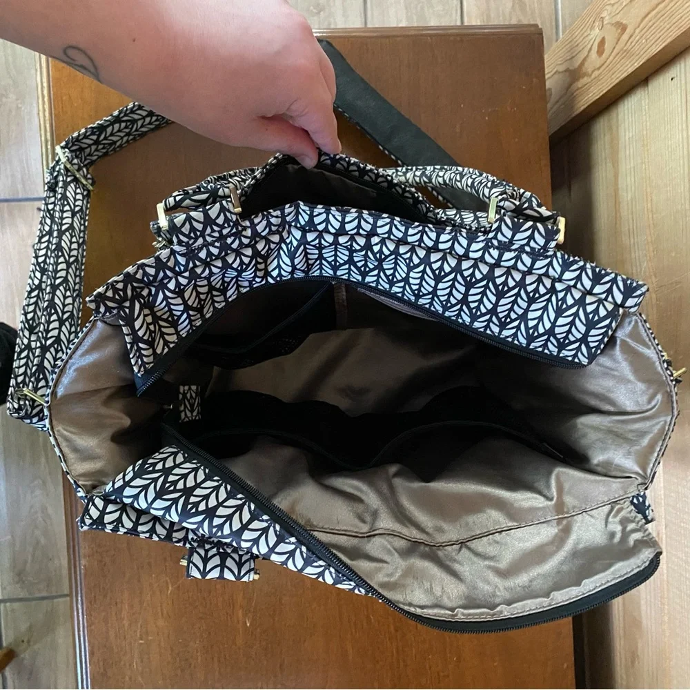 Jujube Be Classy spacious diaper bag tote for travel with black and white design